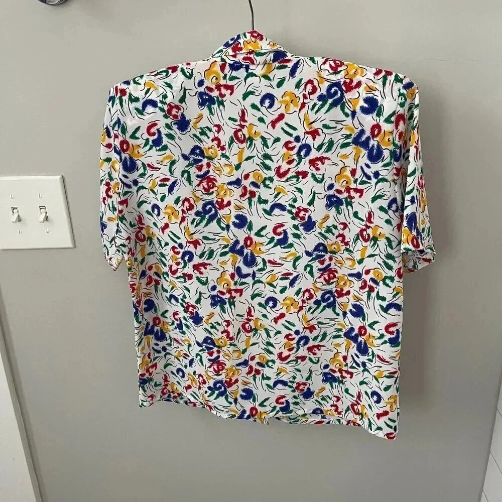 Vintage: Petite Impressions 90s Colorful White Floral Button Up - Size 4 - Picture 9 of 16